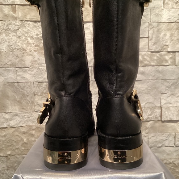 Vince Camuto Winchell Black Leather Moto Boots - Picture 9 of 14